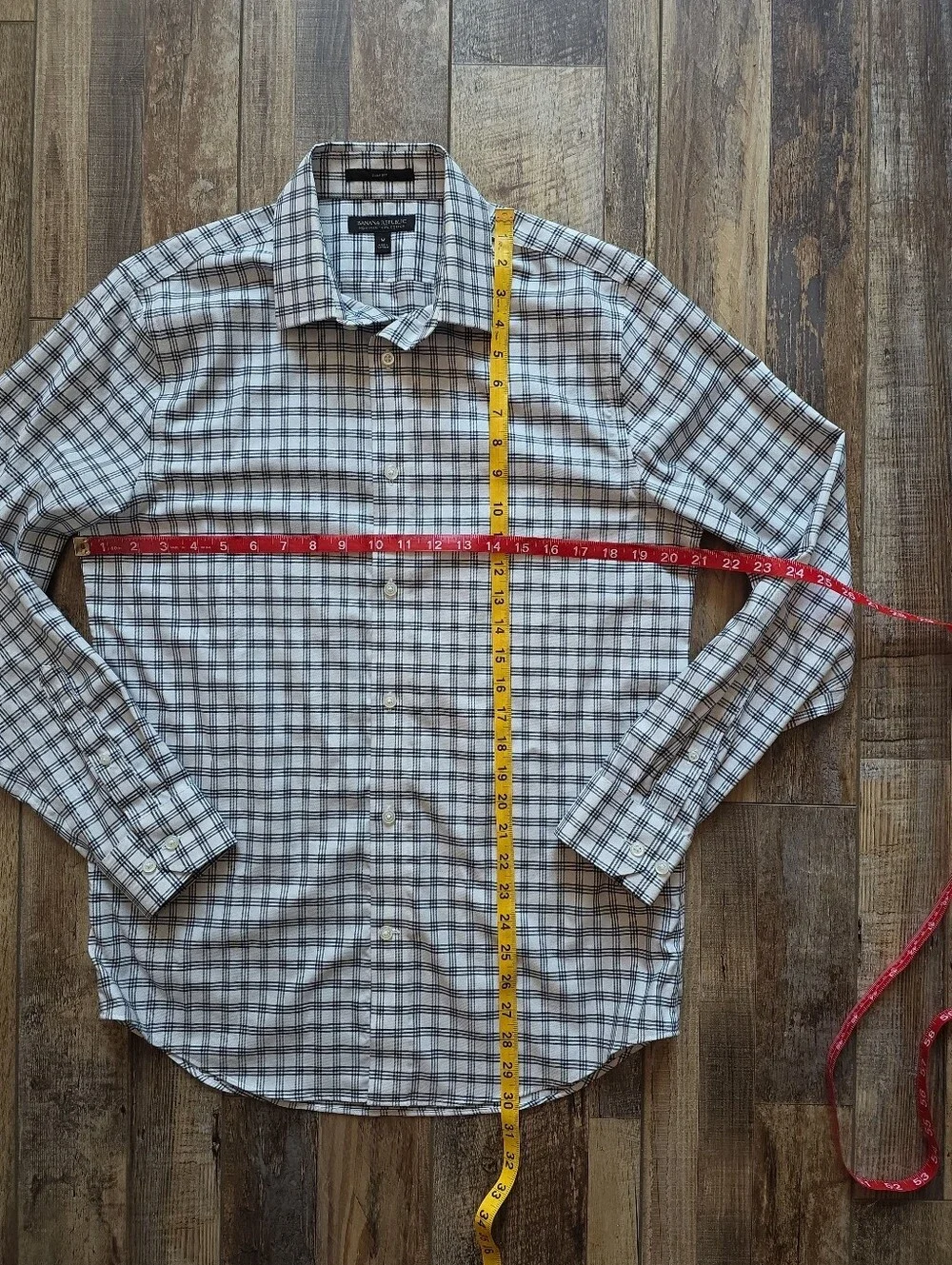 Banana Republic - Non-Iron Slim Fit Dress Shirt - M - White Navy Plaid